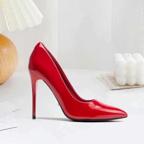 4 Inch Red Womens Pumps High Heels Stiletto Pointed Closed Toe Bridal Shoes - Picture 7 of 8